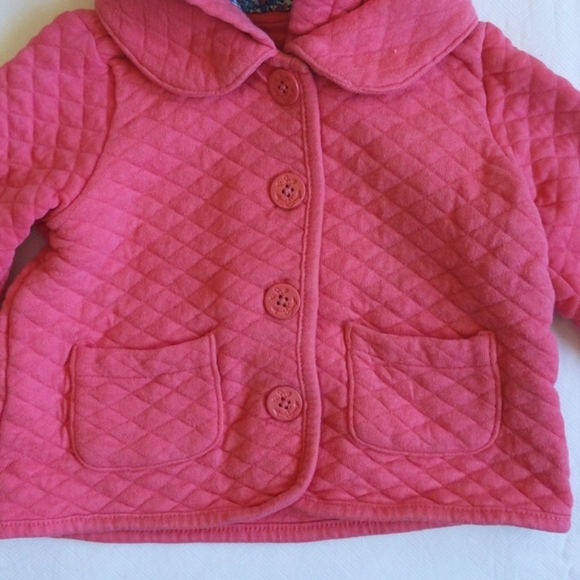 joe fresh coral pink quilted jacket with floral lined hood 12-18 month baby girl - Picture 6 of 10